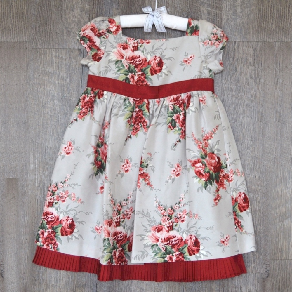 Janie and Jack Christmas Roses Silk Dress 2T-3T-4T